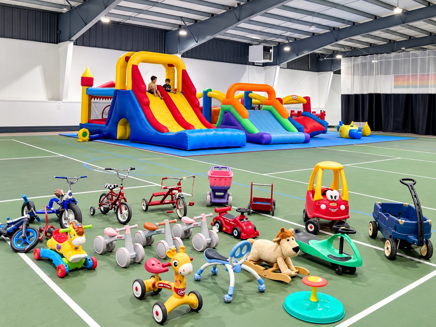 Close view of the colorful inflatable obstacle course